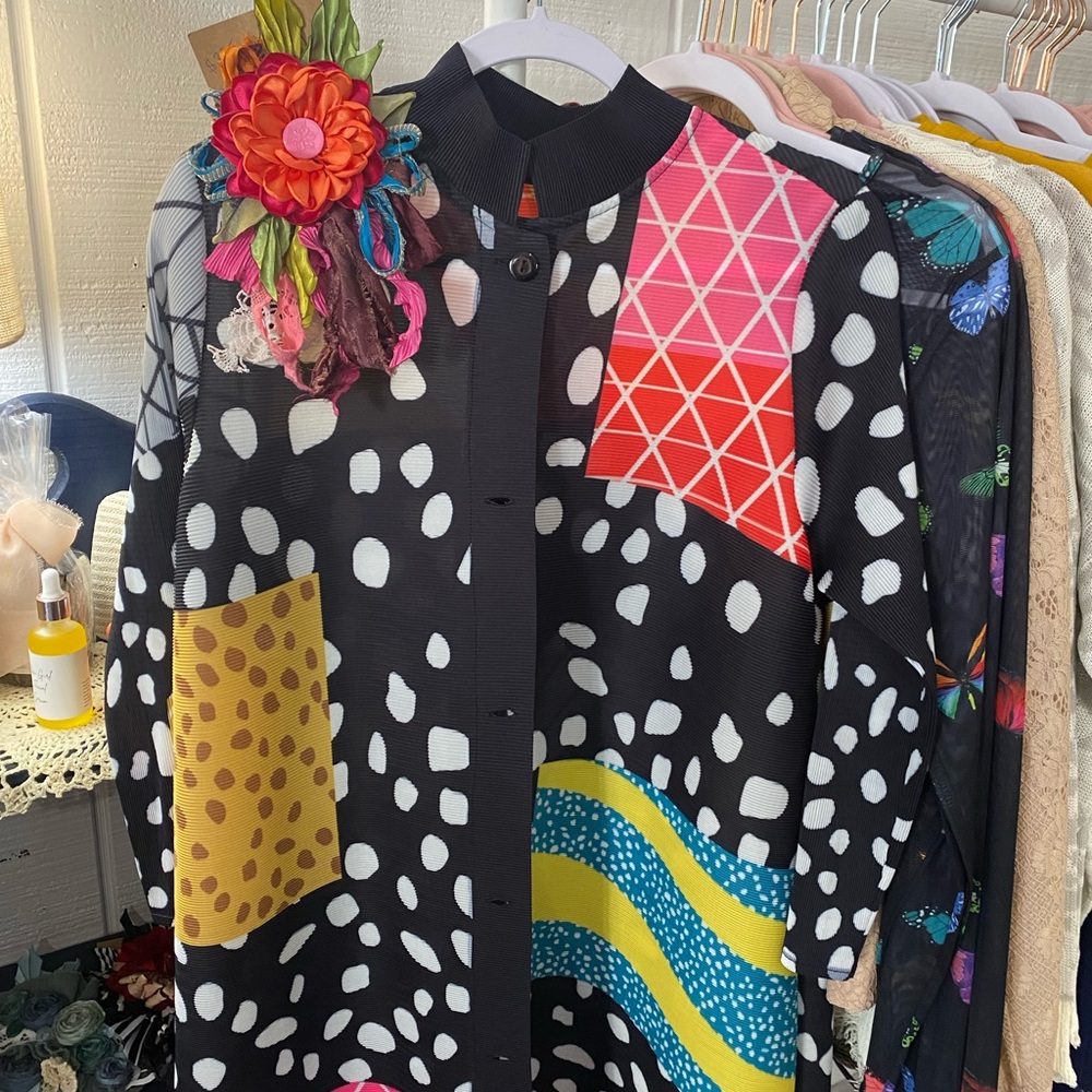 Colorful Patterned Long Dress Jacket - Picture 2 of 3